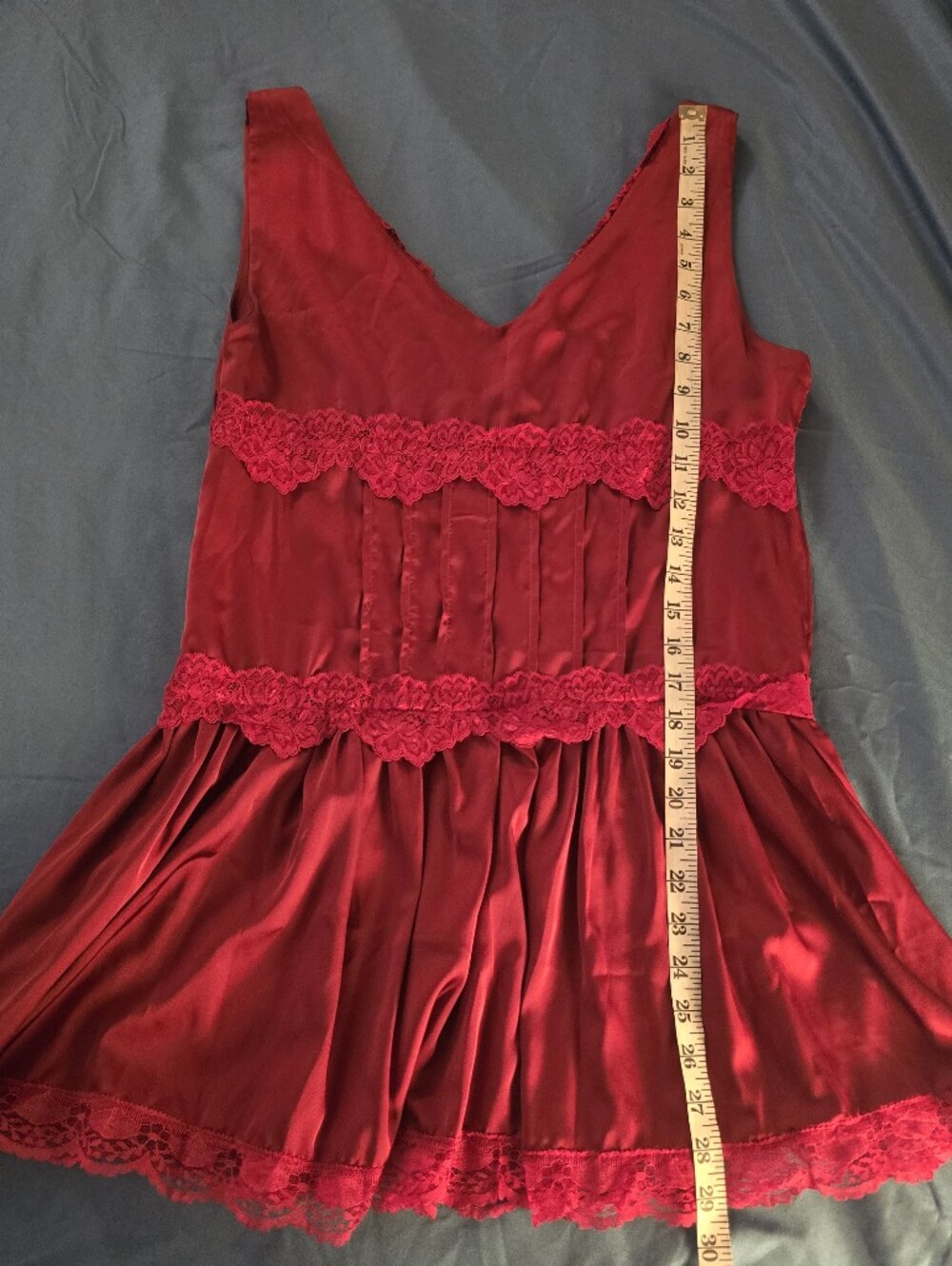 Women's Red Lace-Trim Satin Dress
